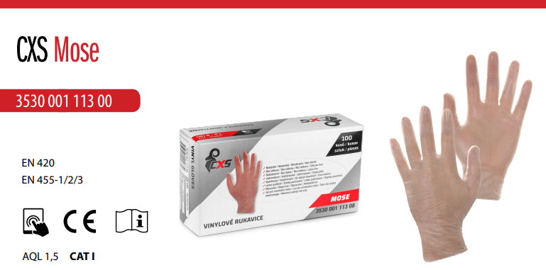 jednorazové vinylové rukavice cxs mose