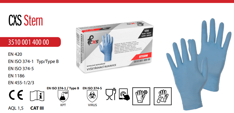 jednorazové rukavice cxs stern