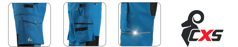 montérkové nohavice 3/4 cxs stretch, stredne modro čierne