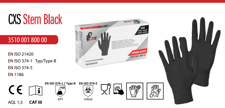 jednorazové nitrilové rukavice cxs stern black