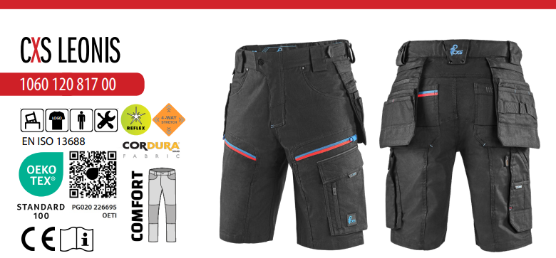 kraťasy cxs leonis, čierne s modro červenými doplnkami